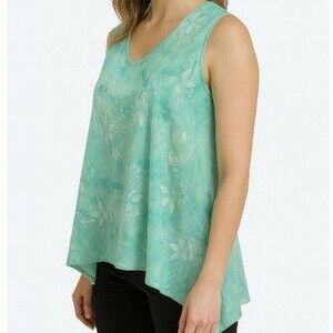 Shannon Ford Women’s 1X Aqua Floral A Line Scarf Shark Bite Hem Short Sleeve Top